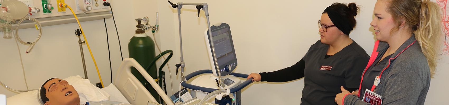 female student at respiratory machine